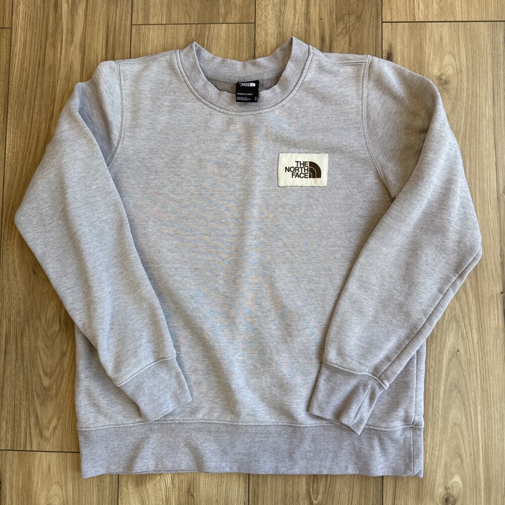 The North Face Womens Sz M Grey Heritage Patch Crew Neck Sweatshirt Pullover